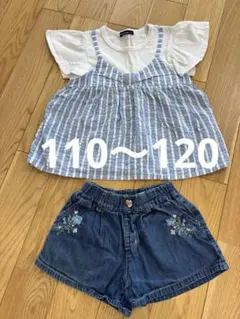 【110〜120㎝】トップス　デニムショートパンツ　セット