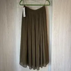 UNIQLO シフォンスカート プリーツ カーキ S ロング ウエストゴム