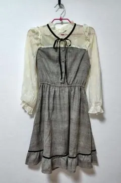 axes femme poetique レース 長袖 チェック柄 ワンピース