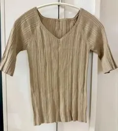 ベージュゴールド Vネック リブニット 36