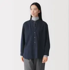 無印良品　洗いざらし　ブロードスタンドカラー長袖ロングシャツ
