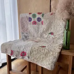未使用❁エンブロイダリー　アイボリー　パッチワークカンタキルトマルチカバーラグ