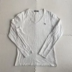 バーバリーブラックレーベル Vネック長袖カットソー オフホワイト ホースロゴ刺繍のサムネイル