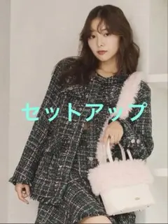 リリーブラウン　フリンジツイードノーカラージャケット スカート