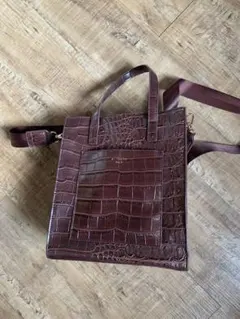 ブラウン クロコダイル風 2wayショルダーバッグ