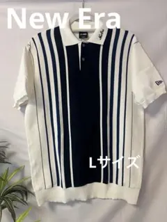 New Era ポロシャツ ストライプ柄 ホワイト ネイビー Lサイズのサムネイル