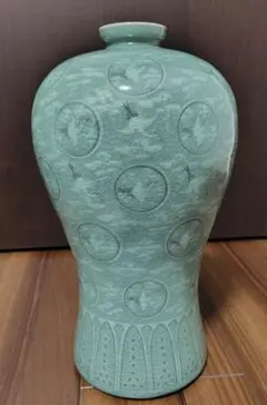 青磁 花瓶 鶴文様 貫入 陶器 フラワーベース - メルカリ