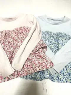 お値引き済み2枚セット　格安！花柄フリル長袖チュニック １３０センチ　早い者勝ち