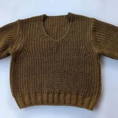 ブラウン Vネック 半袖セーター Lサイズ程度