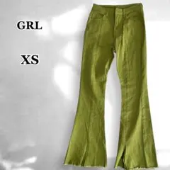 グレイル 美脚 デニムパンツ ブーツカット フリンジ 裾スリット カーキ XS