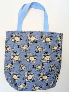 トートバッグ ( ブルー / 猫 / ハンドメイド)