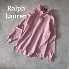 Ralph Lauren ラルフローレン　長袖ポロシャツ ピンク×ブルー刺繍 M