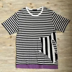 ツモリチサト　メンズ半袖ボーダーTシャツ　ブラック×ホワイト　綿100%サイズ2のサムネイル