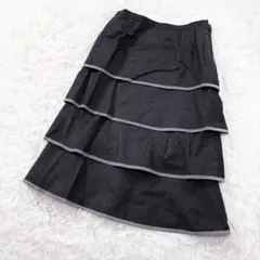 高級✨カシミヤ混【ジュンアシダ】ティアードスカート 7号 チャコールグレー 膝下のサムネイル