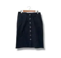 ZARA BASIC スカート 膝丈 フロントボタン S 黒 コットン 春夏