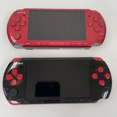 PSP3000 本体 動作確認済み ブラック×レッド レッド 充電器、ポーチ付