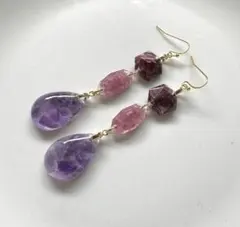 1点作品☺︎ パープルターコイズ×コッパーピアス イヤリングに変更可能