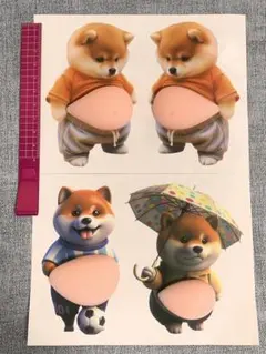 柴犬お腹ぷくぷくシール　4匹セット