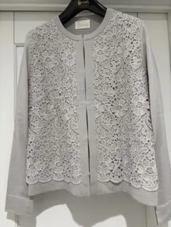 Harrods ライトグレー 上品レースカーディガン 長袖