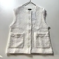 【新品】INDIVI インディヴィ　ツイード風ニットベスト　ホワイト