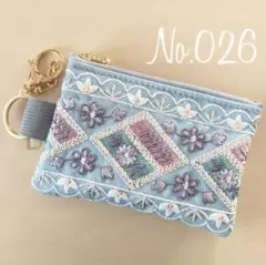 No.026 インド刺繍リボン フェイクレザーミニポーチ