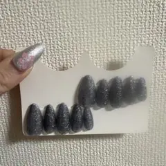グレーグリッターネイルチップ10個セット