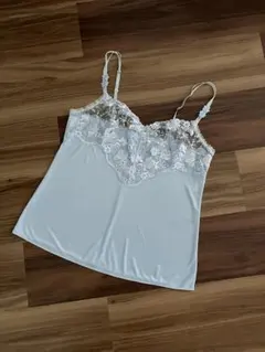 美品 ワコール キャミソール 水色 花柄レース 80