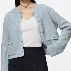 GU ツイードカーディガン　水色　S