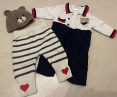 真冬　ニット生地　ロンパース　ズボン　ベア帽子付き