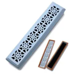 お香立て 横置き 陶器製 線香立て 睡眠 リラックス 香炉 アンティークブルー