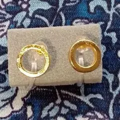 ハンドメイドゴールドカラー 円形 クリアストーン ノンホールイヤリングピアス新品