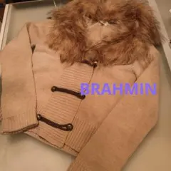 BRAHMIN ファー付きカーディガン 40 ダブルボタン ベージュ　毛100