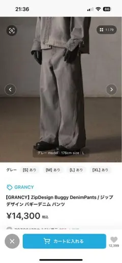 GRANCY ジップデザインバギーデニムパンツ Mサイズ グレー