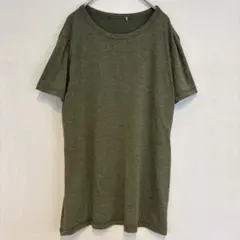 インポート 半袖Tシャツ クルーネック 無地 L 緑 混紡素材 デイリー