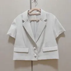 Apuweiser-riche パールボタン半袖ショートジャケット