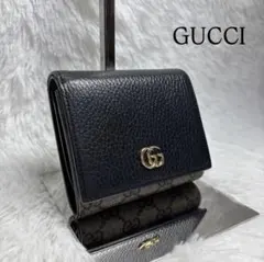 ✨美品✨ グッチ GGスプリーム マーモント 折り財布 L字 PVC レザー 黒