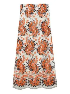 LILY BLOWN/オレンジと黒の花柄レースタイトスカート