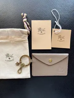 IL BISONTE グレー　カードケース　パスケース　キーリング付き　本革