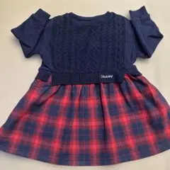 クレードスコープ　ネイビー・レッドチェック 長袖ワンピース☆100cm