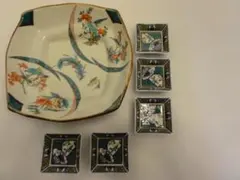 花と鳥の絵柄 四角形漆器セット