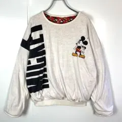 希少! リバーシブルディズニーDisneyスウェットmickeyミッキー総柄白赤