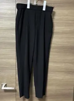 WALK PLUS ウォッシャブル　タックテーパードパンツ リネンライク　黒　M