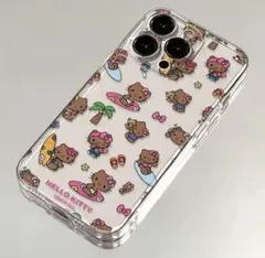 iPhone15 ケース 日焼け キティ 総柄