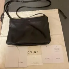 CELINE トリオ ラージ L ブラック レザー ゴールド金具 トリプルジップ