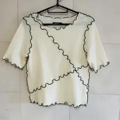 NOWNOW フリル メロウ アシンメトリー トップス M アイボリー ブラック
