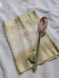 淡い黄色 幾何学模様 帯揚げと帯締めセット