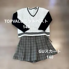 ジーユー チェックスカート ニットベスト ブラックカットソー 3点セット 女の子