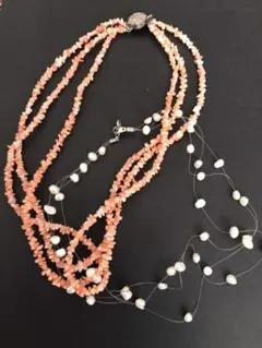 値下げ珊瑚さざれ　淡水パール　ネックレス2点セット