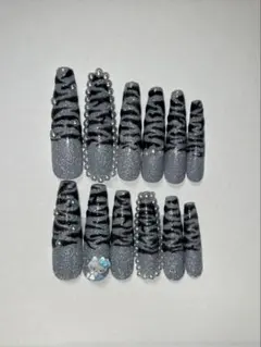 グレー ブラック ラメ ネイルチップ 12個セット