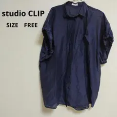 ・【studio CLIP】大人可愛い チュニックブラウス ネイビー Fのサムネイル